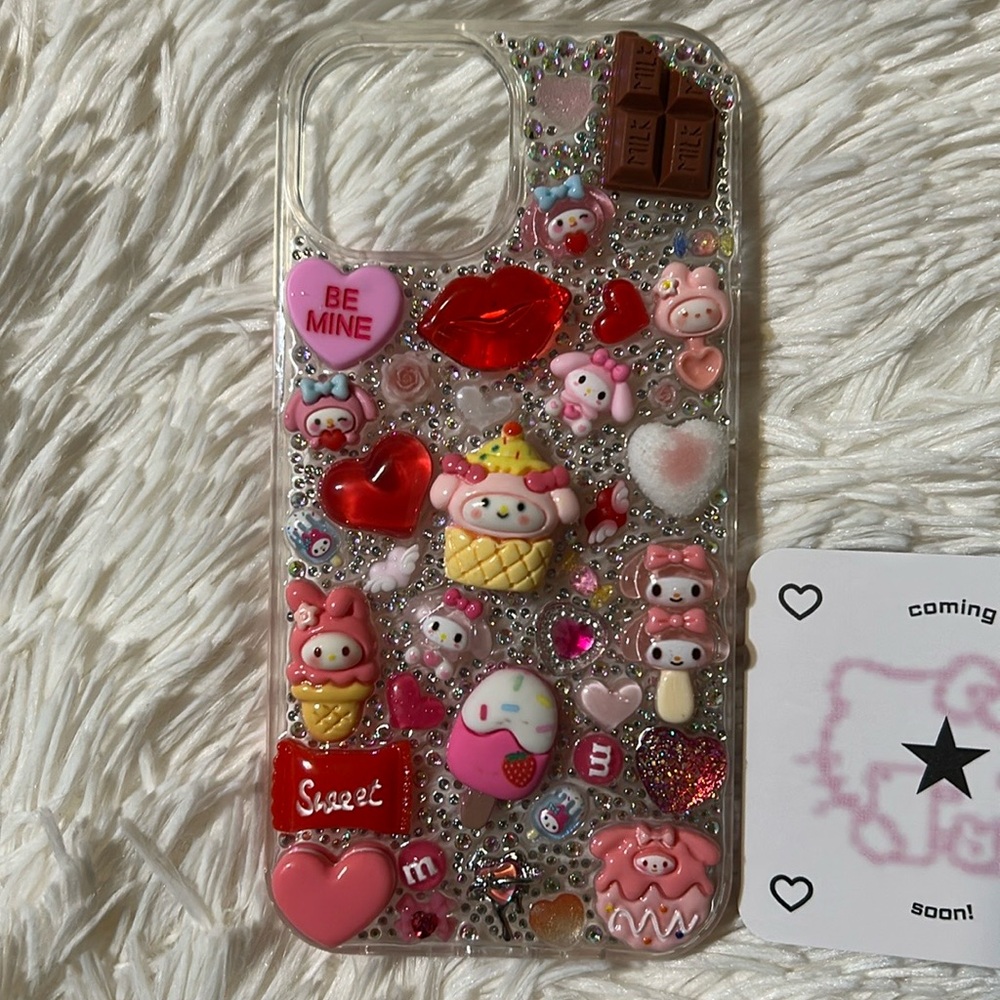 Handmade Valentine Sweet My Melody Sanrio Kawaii Charm Junk iPhone 15 Case